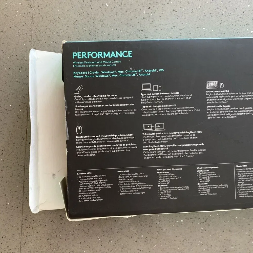 Logitech MK825 Performance Wireless Keyboard (K850) and Mouse (M585) Combo